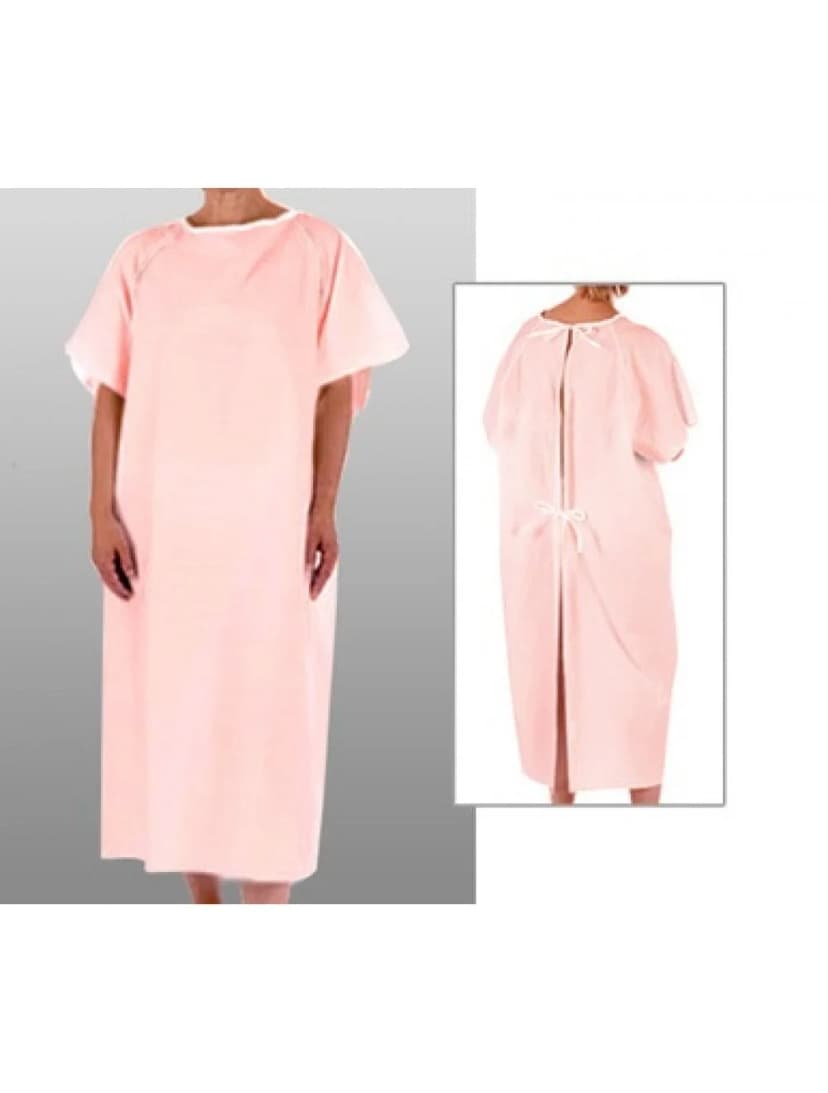 Patient Gown — Back-Open, Tie-Back (Pink)
