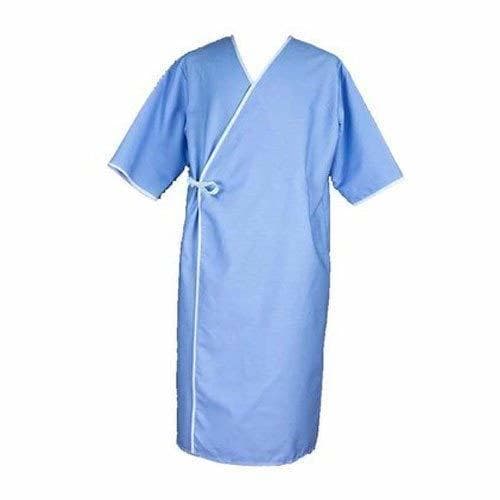 Patient Gown — Wrap-Front, Side-Tie (Blue)