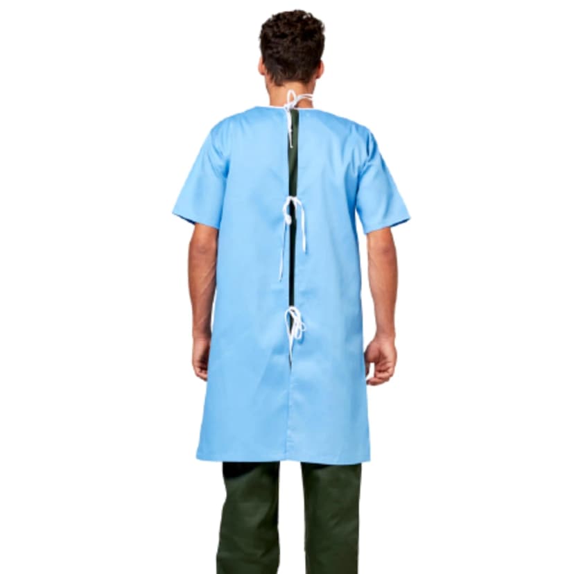 Patient Gown — Back-Open, Three-Tie (Blue)