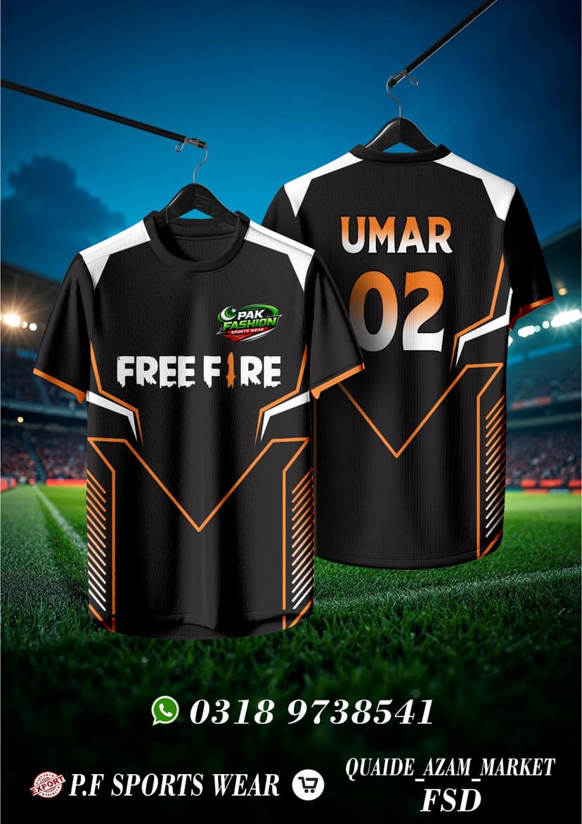 Sports Tee — Free Fire Black & Orange