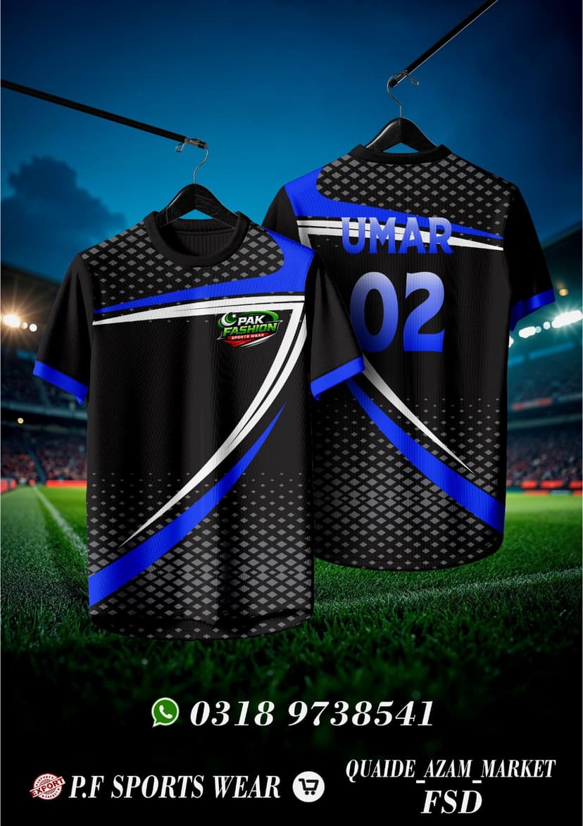 Sports Tee — Black & Blue Diagonal Stripes