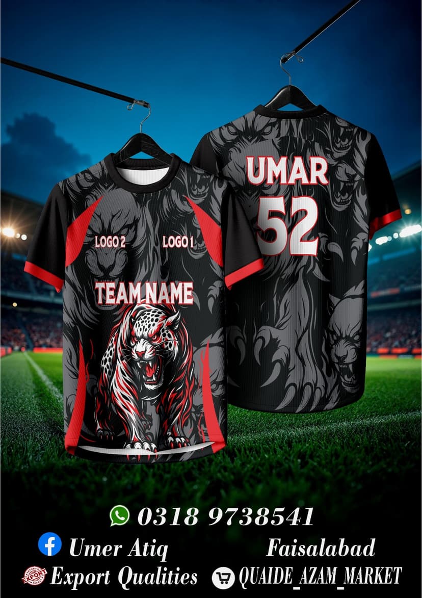 Team Jersey — Black & Grey Tiger Design