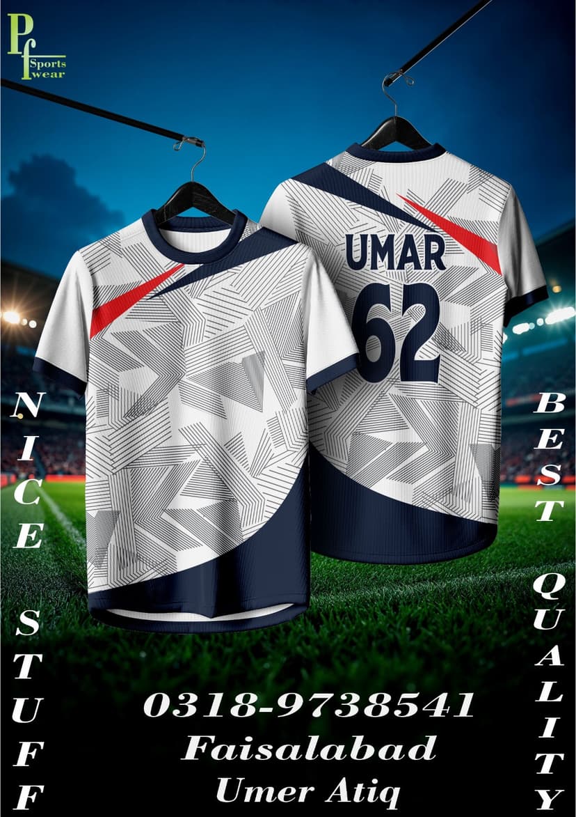 Team Jersey — White & Navy Geometric